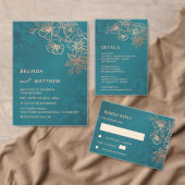 Rose Gold Floral Line Art Teal Wedding (Personalisiere diese Kollektion eines unabhängigen Creators.)