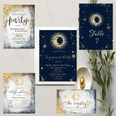 Celestial Sun, Mond, Sterne Wasserfarben Verlobung Einladung