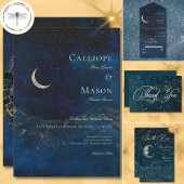 Celestial Midnight Blue Crescent Moon Wedding Dankeskarte