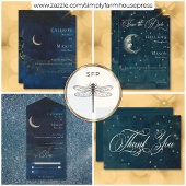 Celestial Midnight Blue Crescent Moon Dinner RSVP Karte