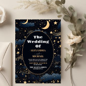 Celestial Midnight Blue Stars Moon Wedding Save The Date