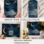 Celestial Midnight Blue Stars Moon Wedding All In One Einladung