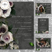 Charcoal Gray Elegant Floral Modernes Wedding Foto Dankeskarte