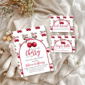 Cherry Top Coquette Bow Babydusche Buchanfrage Begleitkarte