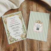 Vintage Gold Sage stripe Bridal Shower Recipe Card