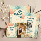 QR Code Boho Retro farbenfrohe Blumenhochzeit All In One Einladung