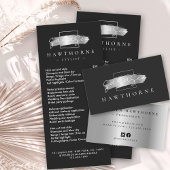 Chic Brush Stroke Imitate Silver Elegante Schwarz Visitenkarte