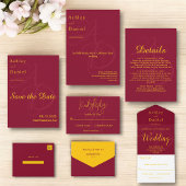 Minimal Burgundy und Gold Monogram Elegante Hochze Einladung