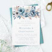 Chic Blue White Blume Wedding Couples Dusche Einladung