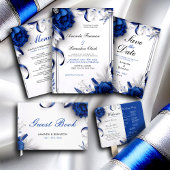 Chic Navy Blue & Silver Blume Ribbons Hochzeit Save The Date