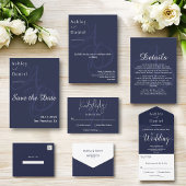 Minimal Navy Blue White Monogram Elegant Wedding Einladung
