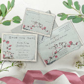 Pink Blossom Bezauberter Wald Chickadee Hochzeit Einladung