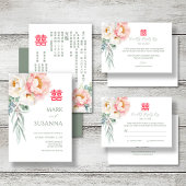 Elegantes Eukalyptus Peonies Wedding Menu Menükarte