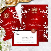 QR-Code | Cherry Blossom Chinesische Hochzeit Einladung