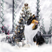 Weihnachtsmagie, Sattelschwanz - Collie & Lambs - Folien Feiertagskarte