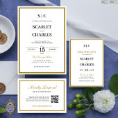 Formell Klassisch Schwarz Gold Monogramm Hochzeit Save The Date