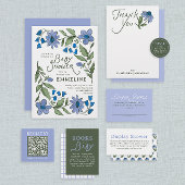 Green and Periwinkle Blue Book Request Baby Shower Begleitkarte