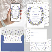 Blauer Reis Blumenkranz Hochzeitseinladung Einladung