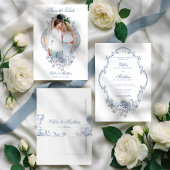 Klassischer Eleganter Staubblauer Blumenrahmen Hoc Save The Date