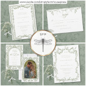 Classic Elegant Sage Green Floral Frame Wedding QR RSVP Karte