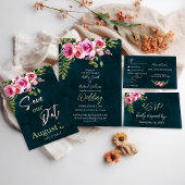 Classic Emerald Green Burgundy Dark Moody Wedding Folie Einladungspostkarte