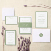 Formal Sage Green & White Border Script Wedding Einladung (Personalisiere diese Kollektion eines unabhängigen Creators.)