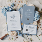 Luxe Dusty Blue with RSVP QR Code | Wedding Einladung