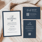 Luxe Navy Blau | Hochzeitswebsite QR Code Begleitkarte