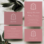 Monogram Wappen Dusty Rose Wedding RSVP Karte