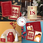 Classic Rectangle Double Happiness Chinese Wedding Menükarte