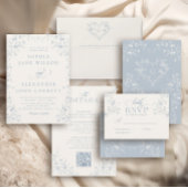 Blue Floral Victorian Heart Crest Monogram Wedding Begleitkarte