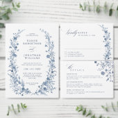 Classic Victorian Blue French QR Code Wedding Begleitkarte (Personalisiere diese Kollektion eines unabhängigen Creators.)