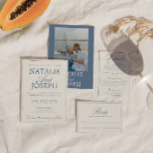 Fancy Blau-Weiße Old Money QR-Code-Hochzeit Einladung
