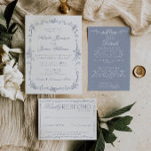 Classy Dusty Blue Floral Boho Botanical Wedding Einladung