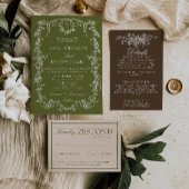 Florale olivgrüne Garten-QR-Code Retro-Hochzeit Einladung