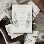 blue and greenery spring elegant wedding RSVP karte