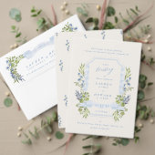 blue and greenery all in one RSVP DETAILS wedding Einladung (Personalisieren Sie die Kollektion dieses unabhängigen Creators. Test)