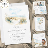 Coastal Beach Modern Watercolor Wedding Dankeskarte