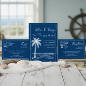 Coastal Blues Palm Tree Beach Wedding Einladung
