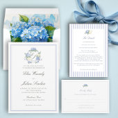 Hydrangea Formal Stripes Coastal Classic Wedding Dankeskarte