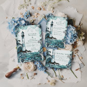 Coastal Lighthouse Wave Wedding Einladung
