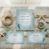 Küste | Beach Blue Watercolor Seashells Wedding Menükarte