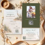 Küstlerischer Boho-Silberreiher QR-Code RSVP Begleitkarte