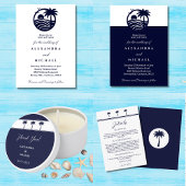 Hochzeit der schicken Navy mit weißen Palmen Weinetikett