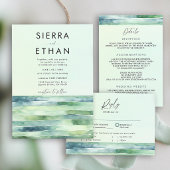 Coastal Beach Tide Pool Green Stripes Hochzeit Einladung