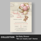 Teddy Bär rosa braune Elfenbeinballons Babydusche Rechteckiger Pappuntersetzer