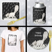 Winking Cat on Piano Keys Black Border Dots T-Shirt