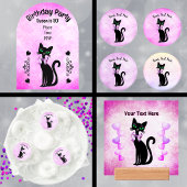 Hübsche schwarze Katze rosa Schleife helle Herzen Pappteller