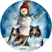 Rogh Collie über Snowman Christmas Polyester Weihnachtsbaumdecke