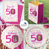 50. Geburtstag Foto rosa gelbe Konfetti Punkte Banner